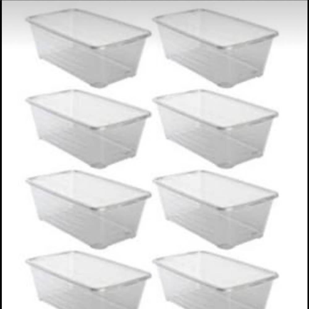 Set of 8 plastic shoe containers with lids